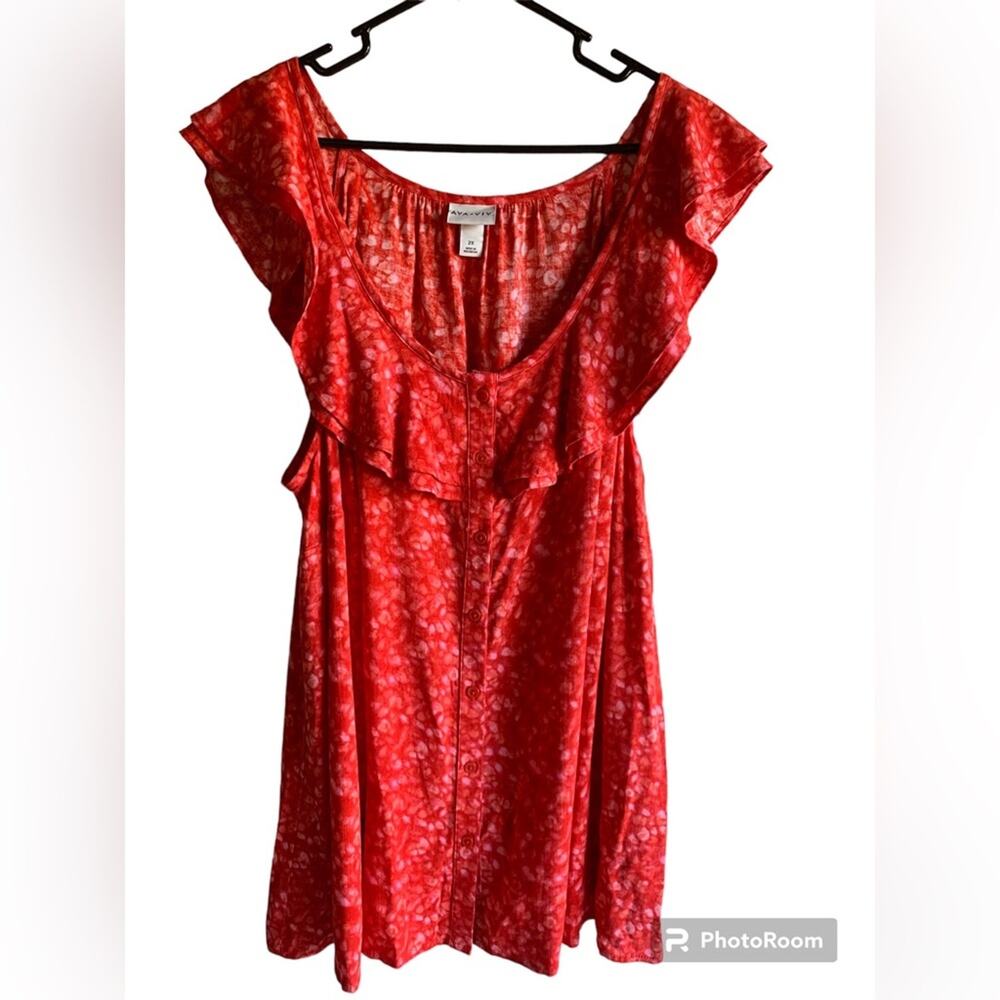 AVA & VIV Plus Ruffle Cap Sleeve Tank Top Blouse Button Down Size 2X
